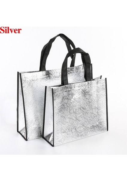 Gümüş Tarzı S Beden Su Geçirmez Lazer Glitter Alışveriş Çantası Büyük Kapasiteli Yeniden Kullanılabilir Seyahat Saklama Torbaları Kadın Çanta Bakkal Tote Eko Çanta (Yurt Dışından)