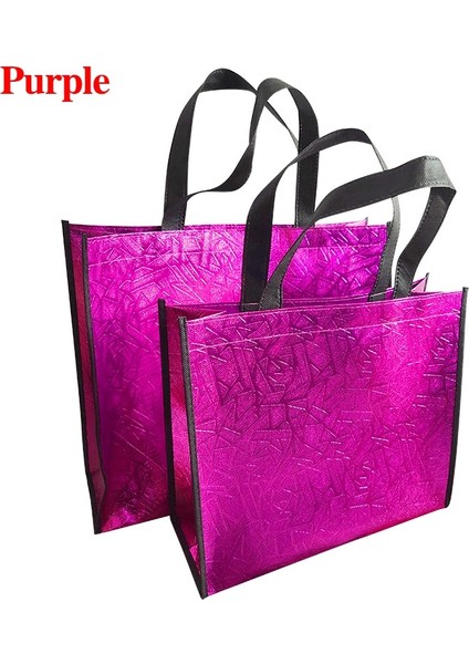 Menekşe Tarzı L Beden Su Geçirmez Lazer Glitter Alışveriş Çantası Büyük Kapasiteli Yeniden Kullanılabilir Seyahat Saklama Torbaları Kadın Çanta Bakkal Tote Eko Çanta (Yurt Dışından)