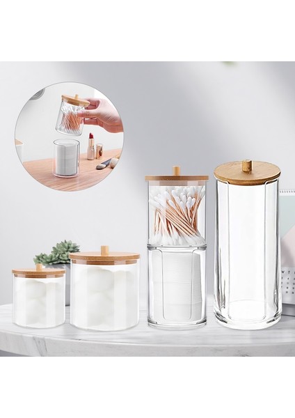 L Tarzı 2 1 Akrilik Çok Fonksiyonlu Kozmetik Makyaj Pamuk Pedi Organizatör Mücevher Saklama Kutusu Kavanoz Tutucu Yuvarlak Şeffaf Konteyner (Yurt Dışından) fırsatları