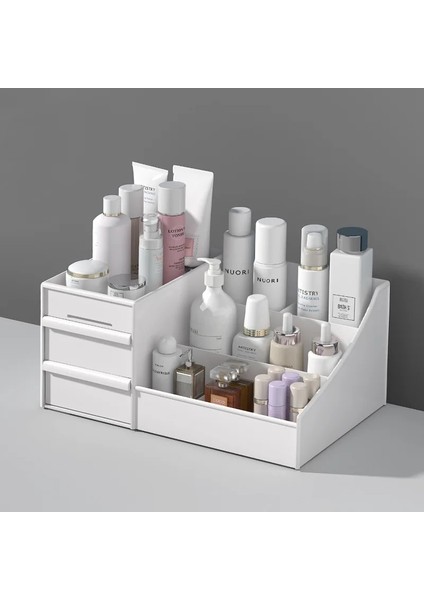 Beyaz 1 Stil 29X18X13 cm Ev Için Büyük Kapasiteli Kozmetik Saklama Kutusu Makyaj Çekmece Organizatör Çok Hücreli Ekran Masaüstü Çeşitli Eşyalar Saklama Kabı (Yurt Dışından)