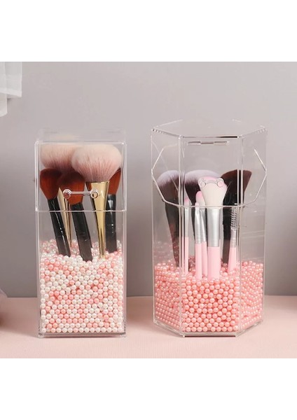 C Stili Transparent Acrylic Makeup Brush Holder Makeup Organizer Cosmetic Holder Pencil Lipstick Desk Container Table Makeup Storage Box (Yurt Dışından) fırsatları
