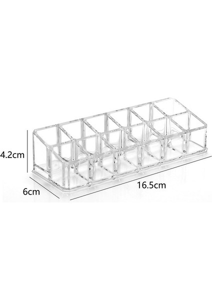 12 Grids Style Izgara Ruj Depolama Rafı Ruj Organizatör Kutusu Makyaj Organizatörü Konsolidasyon Saklama Kutusu Şeffaf Kozmetik Organizatör (Yurt Dışından)