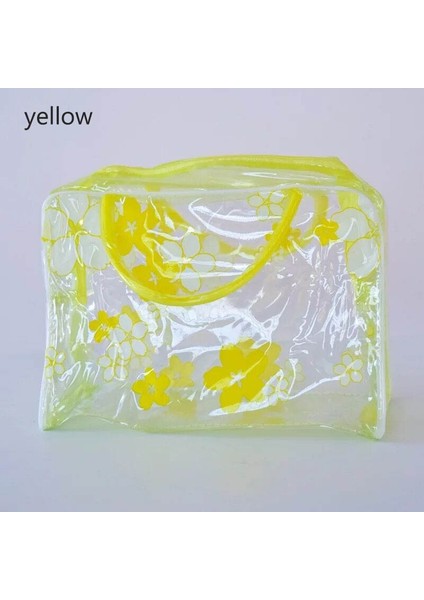 Sarı Stil Yüksek Kapasiteli Şeffaf Pvc Çiçek Tuvalet Banyo Depolama Su Geçirmez Makyaj Organizatör Kozmetik Çantası (Yurt Dışından)
