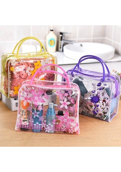 Sarı Stil Yüksek Kapasiteli Şeffaf Pvc Çiçek Tuvalet Banyo Depolama Su Geçirmez Makyaj Organizatör Kozmetik Çantası (Yurt Dışından) fiyatları