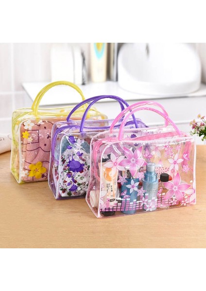 Sarı Stil Yüksek Kapasiteli Şeffaf Pvc Çiçek Tuvalet Banyo Depolama Su Geçirmez Makyaj Organizatör Kozmetik Çantası (Yurt Dışından) modelleri