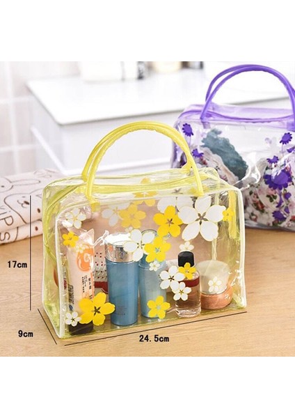 Sarı Stil Yüksek Kapasiteli Şeffaf Pvc Çiçek Tuvalet Banyo Depolama Su Geçirmez Makyaj Organizatör Kozmetik Çantası (Yurt Dışından) fırsatları