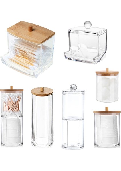 Gri Stil Makeup Cotton Pad Organizer Bathroom Storage Box For Cotton Swabs Cosmetics Jewelry Makeup Remover Pad Container With Bamboo Lid (Yurt Dışından)