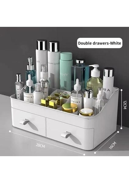 A-Çift-Beyaz-M Stili Büyük Kapasiteli Çekmece Makyaj Organizatör Banyo Makyaj Saklama Kutusu Kadın Cilt Bakımı Tuvalet Masası Kozmetik Ruj Güzellik Çantası (Yurt Dışından)