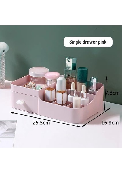 Tek-Pembe-S Tarzı Büyük Kapasiteli Çekmece Makyaj Organizatör Banyo Makyaj Saklama Kutusu Kadın Cilt Bakımı Tuvalet Masası Kozmetik Ruj Güzellik Çantası (Yurt Dışından)
