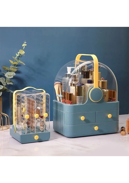 Mavi Mücevher Kutusu Stili 2021 Yeni Şeffaf Kozmetik Saklama Kutusu Handhled Takı Depolama Raf Güzellik Cilt Bakımı Rujlar Konteyner Kız Için Güzel Hediye (Yurt Dışından) modelleri