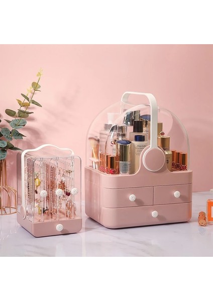 Mavi Mücevher Kutusu Stili 2021 Yeni Şeffaf Kozmetik Saklama Kutusu Handhled Takı Depolama Raf Güzellik Cilt Bakımı Rujlar Konteyner Kız Için Güzel Hediye (Yurt Dışından) fırsatları