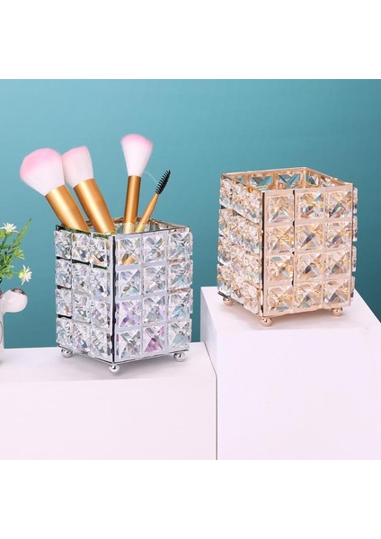 Bir Stil Lüks Metal Kristal Makyaj Tüpü Organizatör Güzellik Araçları Depolama Makyaj Fırçası Kalemlik Masaüstü Dekoratif Süsler (Yurt Dışından) fiyatları