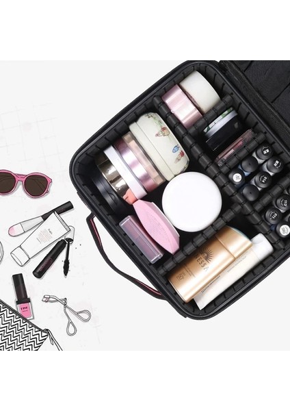 Siyah Stil Kadınlar Su Geçirmez Kozmetik Saklama Kutusu Taşınabilir Makyaj Çantası Tırnak Aracı Makyaj Organizatör Fırça Organizatör Kozmetik Güzellik Çantası (Yurt Dışından) indirimleri
