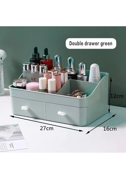 Çift-Yeşil-Ma Stili Çekmece Makyaj Organizatör Kozmetik Depolama Makyaj Cilt Bakımı Organizatör Tuvalet Masası Büyük Kapasiteli Ruj Güzellik Kutusu (Yurt Dışından)