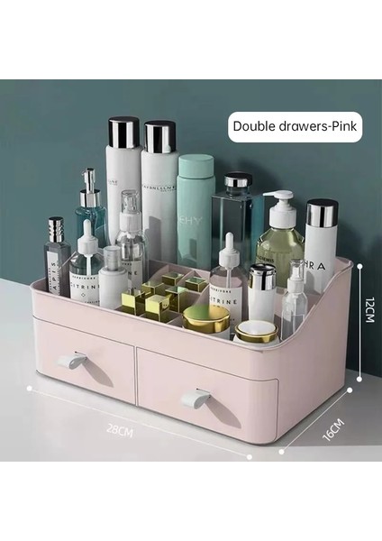 A-Çift-Pembe-M Stili Büyük Kapasiteli Çekmece Makyaj Organizatör Banyo Makyaj Saklama Kutusu Kadın Cilt Bakımı Tuvalet Masası Kozmetik Ruj Güzellik Çantası (Yurt Dışından)