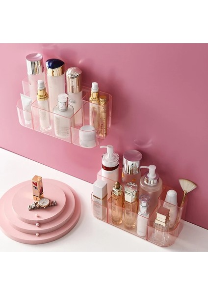 Pembe Tarzı Şeffaf Kozmetik Saklama Kutusu Duvara Monte Makyaj Organizatör Masaüstü Duvar Güzellik Makyaj Konteyner Banyo Organizatör (Yurt Dışından) indirimleri