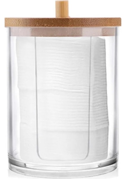 Bir Stil Makeup Cotton Pad Organizer Storage Box For Cotton Swabs Rod Cosmetics Jewelry Bathroom Qtip Container With Bamboo Lid (Yurt Dışından)