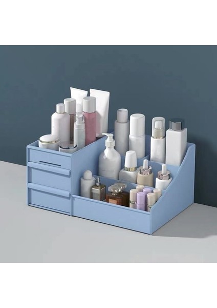 Stil3 Mavi Stil 28X17X13CM Drawer Storage Cosmetic Makeup Storage Display Holder Makeup Organizer Rack For Creams Make Up Brushes Lipsticks Plastic (Yurt Dışından)