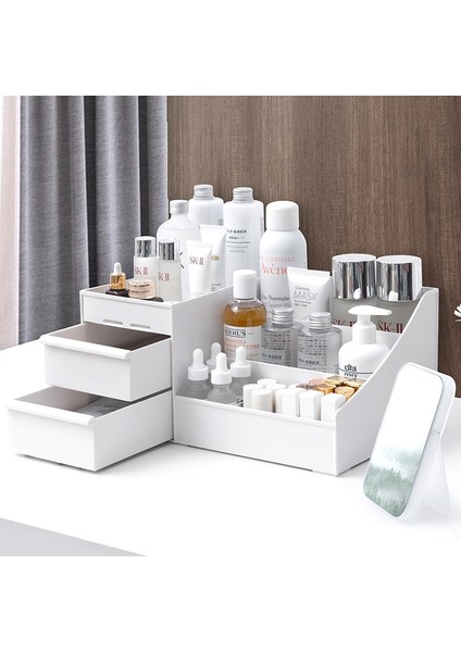 Stil3 Mavi Stil 28X17X13CM Drawer Storage Cosmetic Makeup Storage Display Holder Makeup Organizer Rack For Creams Make Up Brushes Lipsticks Plastic (Yurt Dışından) modelleri