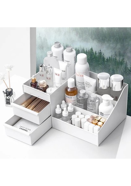 Stil3 Mavi Stil 28X17X13CM Drawer Storage Cosmetic Makeup Storage Display Holder Makeup Organizer Rack For Creams Make Up Brushes Lipsticks Plastic (Yurt Dışından) fırsatları