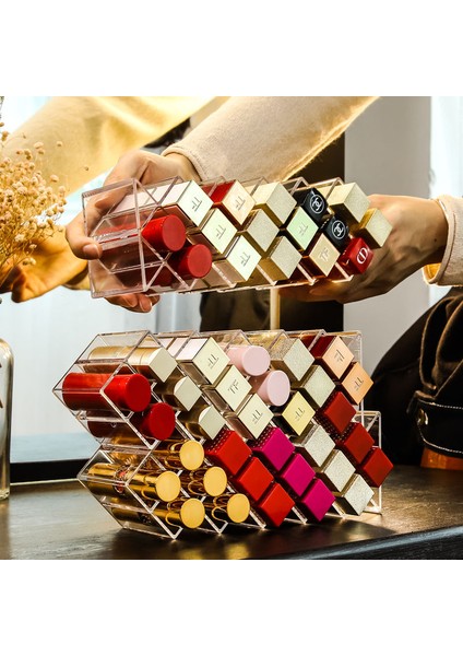 ST-134 10 Izgara Stili 28 Izgaralar Şeffaf Ruj Saklama Kutusu Akrilik Makyaj Organizatör Kozmetik Raf Masaüstü Tuvalet Masası Banyo Kullanımı (Yurt Dışından) modelleri