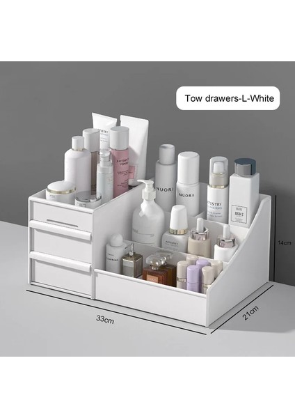 B-Beyaz L Tarzı Büyük Kapasiteli Çekmece Makyaj Organizatör Banyo Makyaj Saklama Kutusu Kadın Cilt Bakımı Tuvalet Masası Kozmetik Ruj Güzellik Çantası (Yurt Dışından)