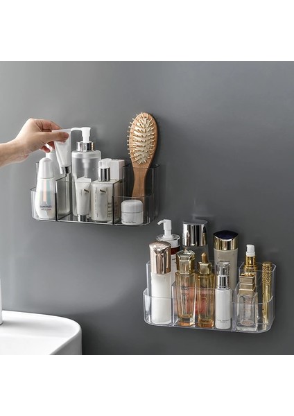 Yeşil Stil Şeffaf Kozmetik Saklama Kutusu Duvara Monte Makyaj Organizatör Masaüstü Duvar Güzellik Makyaj Konteyner Banyo Organizatör (Yurt Dışından) fırsatları