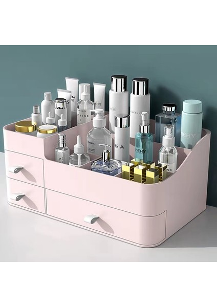 Temel Model-Pembe Tarzı Büyük Kapasiteli Çekmece Makyaj Organizatör Banyo Makyaj Saklama Kutusu Kadın Cilt Bakımı Tuvalet Masası Kozmetik Ruj Güzellik Çantası (Yurt Dışından) fiyatları
