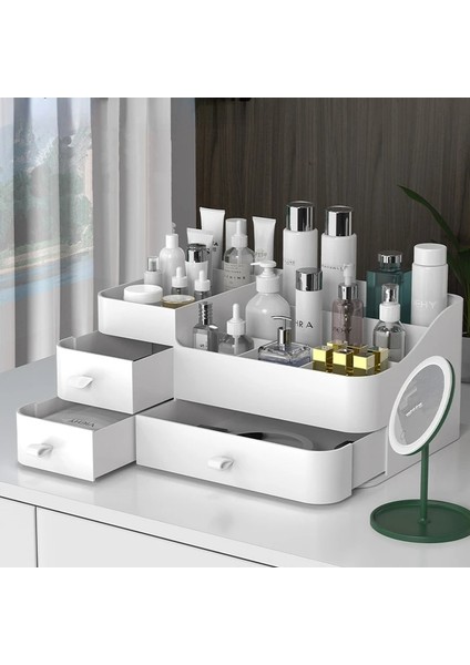 Temel Model-Pembe Tarzı Büyük Kapasiteli Çekmece Makyaj Organizatör Banyo Makyaj Saklama Kutusu Kadın Cilt Bakımı Tuvalet Masası Kozmetik Ruj Güzellik Çantası (Yurt Dışından) indirimleri