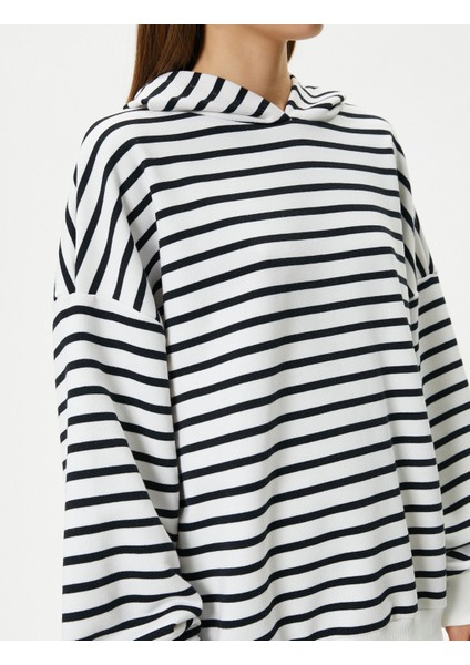 Kapşonlu Sweatshirt Uzun Balon Kol Rahat Kalıp