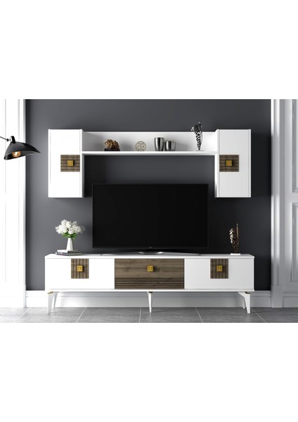 Luna Tv Ünitesi Takımı Beyaz-Ceviz