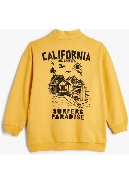 Sweatshirt Dik Yaka Sörf Baskılı Yarım Fermuar Pamuklu fiyatları