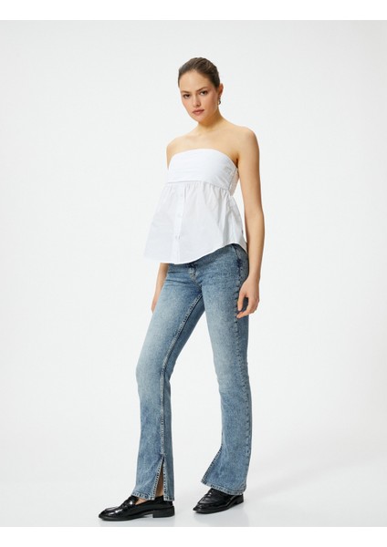 Ispanyol Paça Kot Pantolon Yırtmaç Detaylı Dar Kesim Yüksek Bel - Victoria Slim Jeans
