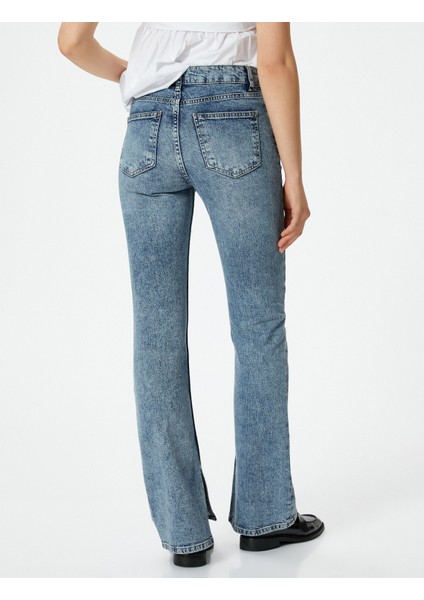 Ispanyol Paça Kot Pantolon Yırtmaç Detaylı Dar Kesim Yüksek Bel - Victoria Slim Jeans
