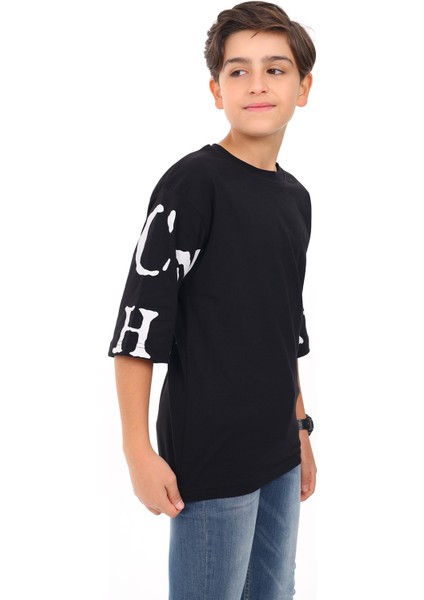 Angelos Girls Erkek Çocuk Kol Yazı Baskılı T-Shirt 9-14 Yaş LX7067