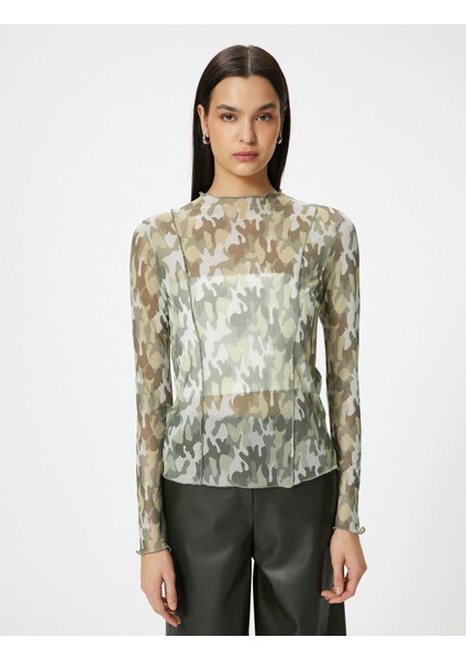 Transparan Tişört Uzun Kollu Kamuflaj Desenli modelleri