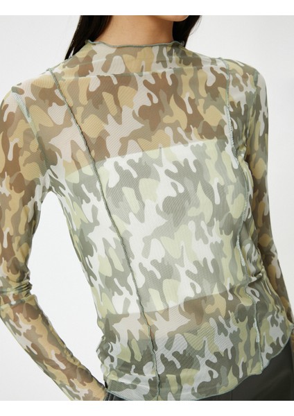 Transparan Tişört Uzun Kollu Kamuflaj Desenli indirimleri
