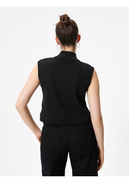 Kolsuz Hırka Dik Yaka Çift Taraflı Fermuarlı Cepli Slim Fit