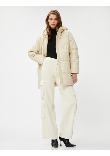 Şişme Mont Kapüşonlu Cepli Midi Boy