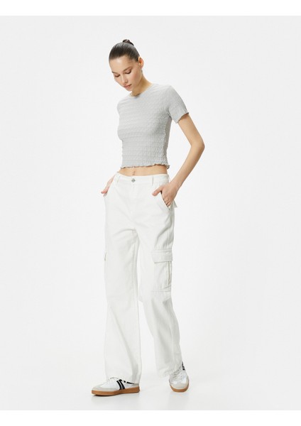 Dokulu Crop Tişört Kısa Kollu Bisiklet Yaka Slim Fit fiyatları