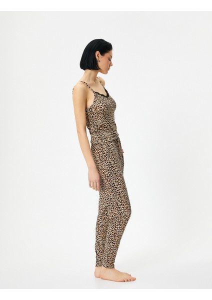 Leopar Desenli Pijama Altı Beli Bağcıklı Cepli