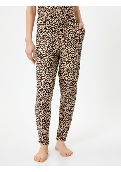 Leopar Desenli Pijama Altı Beli Bağcıklı Cepli