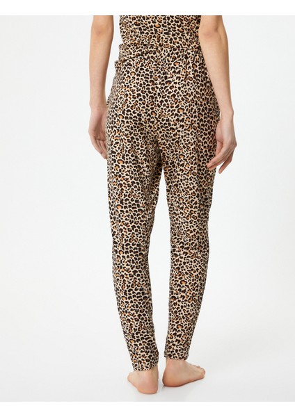 Leopar Desenli Pijama Altı Beli Bağcıklı Cepli