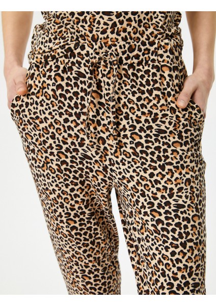 Leopar Desenli Pijama Altı Beli Bağcıklı Cepli