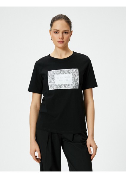 Baskılı Tişört Bisiklet Yaka Kısa Kollu Pamuklu modelleri