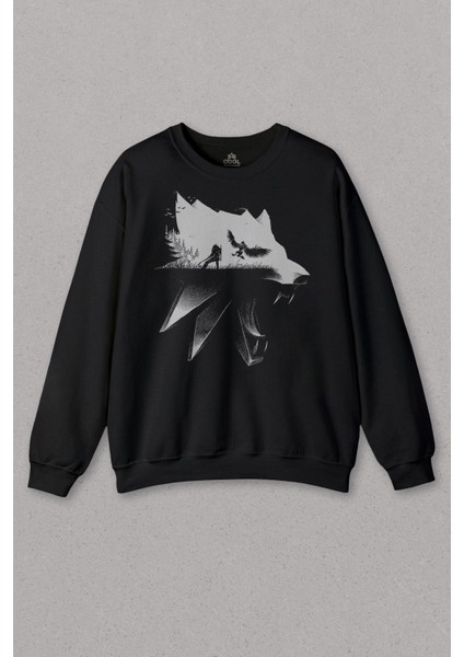 Unisex Siyah Sweatshirt The Witcher Avatar Wild Hunt Online Oyun Wolf Baskılı Sweat