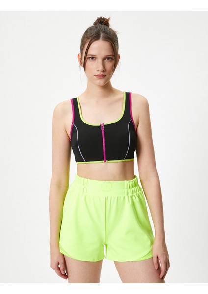 Fermuarlı Sporcu Sütyeni Kaplı Slim Fit U Yaka
