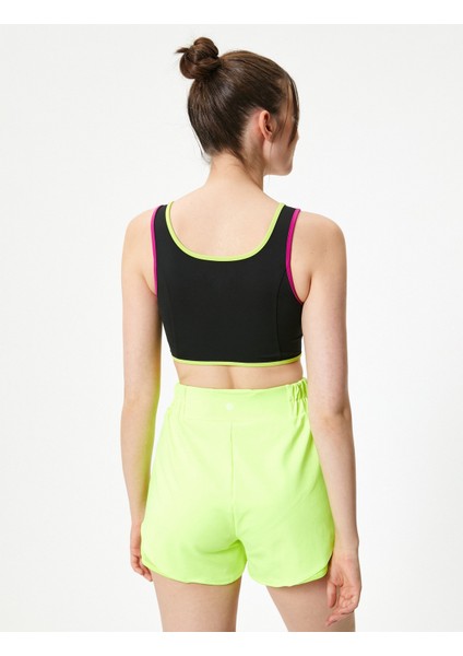 Fermuarlı Sporcu Sütyeni Kaplı Slim Fit U Yaka