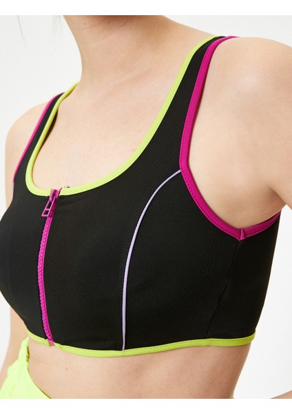 Fermuarlı Sporcu Sütyeni Kaplı Slim Fit U Yaka