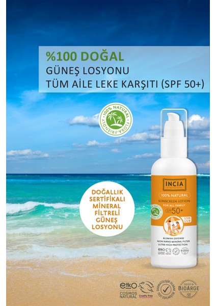 %100 Doğal ve Organik Tamanu Yağlı Güneş Losyonu Mineral Filtreli Tüm Aile Için 50 SPF 100 ml